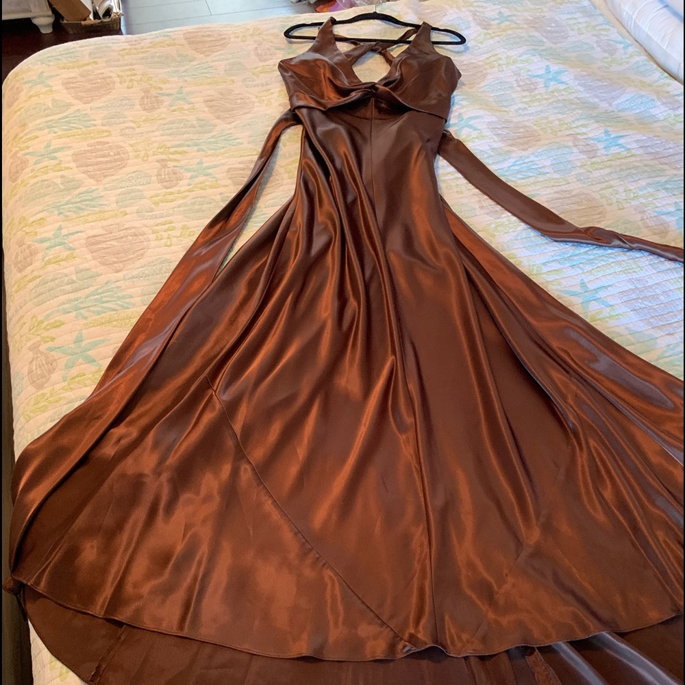 Dress in Chocolate Brown. Halter top design.